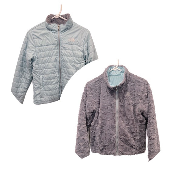 Blue and gray Reversible The North Face Girls Jacket Size Large 14/16 - Picture 1 of 14